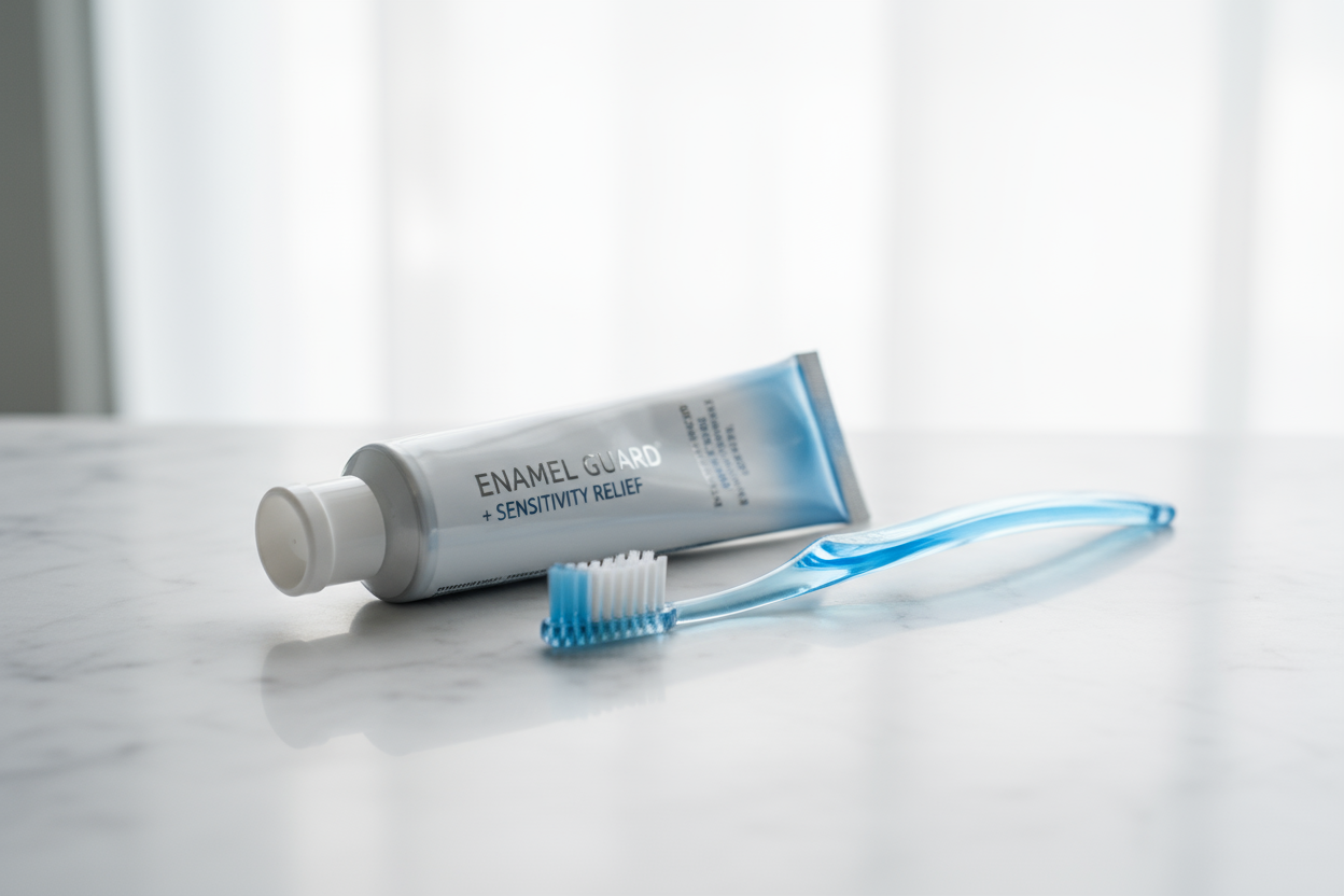 an image that corresponds to this text: Enamel-safe formula for daily use

make it formal and proffssional no faces